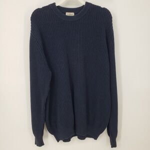 LL Bean Vintage Shaker Stitch 100% Cotton Crewneck Sweater Mens Sz XL Navy Blue